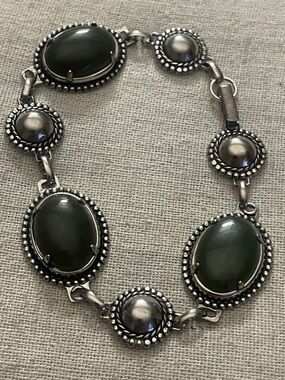 Silver Green Jade  Link Bracelet